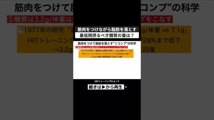 筋肉をつけて脂肪を落とす”リコンプ”。摂るべき糖質の量は？ #ダイエット #筋トレ #リコンプ #筋トレ研究 #ダイエット研究 #筋肉をつけながら痩せる #切り抜き #shorts